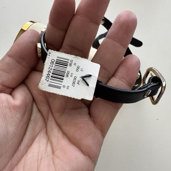 Express Black Faux Leather Bracelet Double Gold Screw Stud Wrap Belt Buckle NEW - Picture 4 of 4